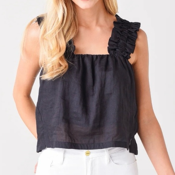 Frame Tops - Frame Ruffle Strap Sleeveless Top Black womens XS Feminine Lightweight Lined
